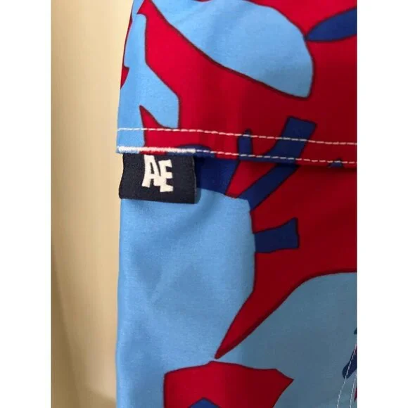 American Eagle Outfitters Mens Red & Blue Floral Swim Trunks Size 36 Polyester D - Picture 9 of 12